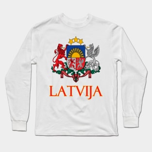 Latvia - Coat of Arms Design (Latvian Text) Long Sleeve T-Shirt